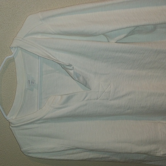 J. Jill V Neck Pullover Textured Cotton Blend Cream Ivory Soft Top LP - Picture 2 of 7